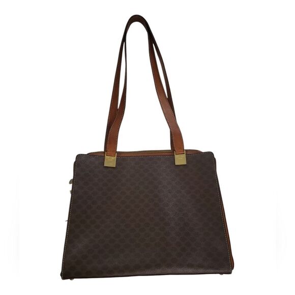 CELINE Macadam Tote Purse Brown Leather Shoulder Bag - Picture 1 of 16
